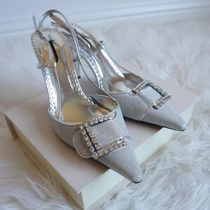 Silver Buckle Slingback Heels